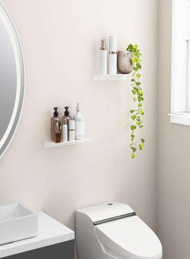 Danpoo White Floating Shelves for Wall Storage, Metal Wall Shelves for Living Room, Bathroom, Kitchen, 12” Small Display Shelves for Collectibles(2 PCS) - Image 4
